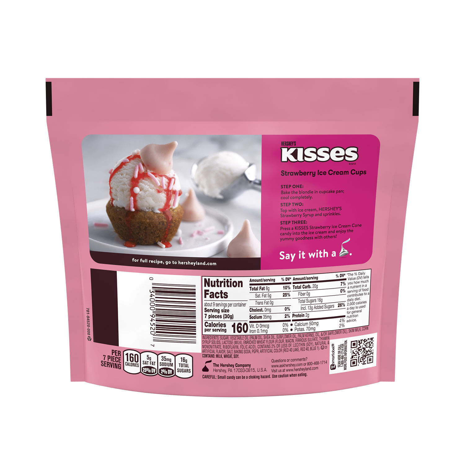 HERSHEY’S KISSES Strawberry Ice Cream Cone Flavored Candy Share Pack, 9 oz - THE HERSHEY COMPANY