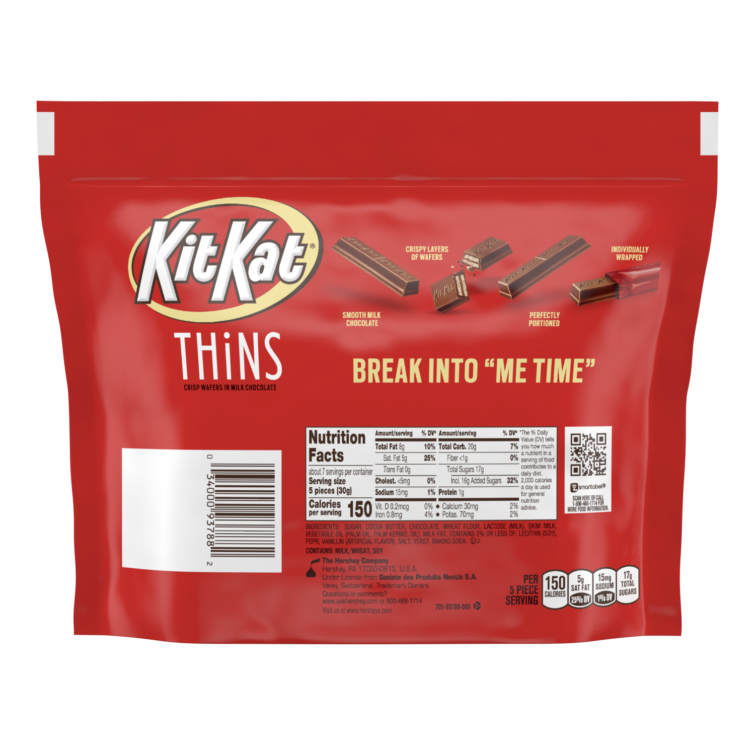 KIT KAT THiNS Milk Chocolate Candy Candy Bars 7.37oz Candy Bag - THE HERSHEY COMPANY