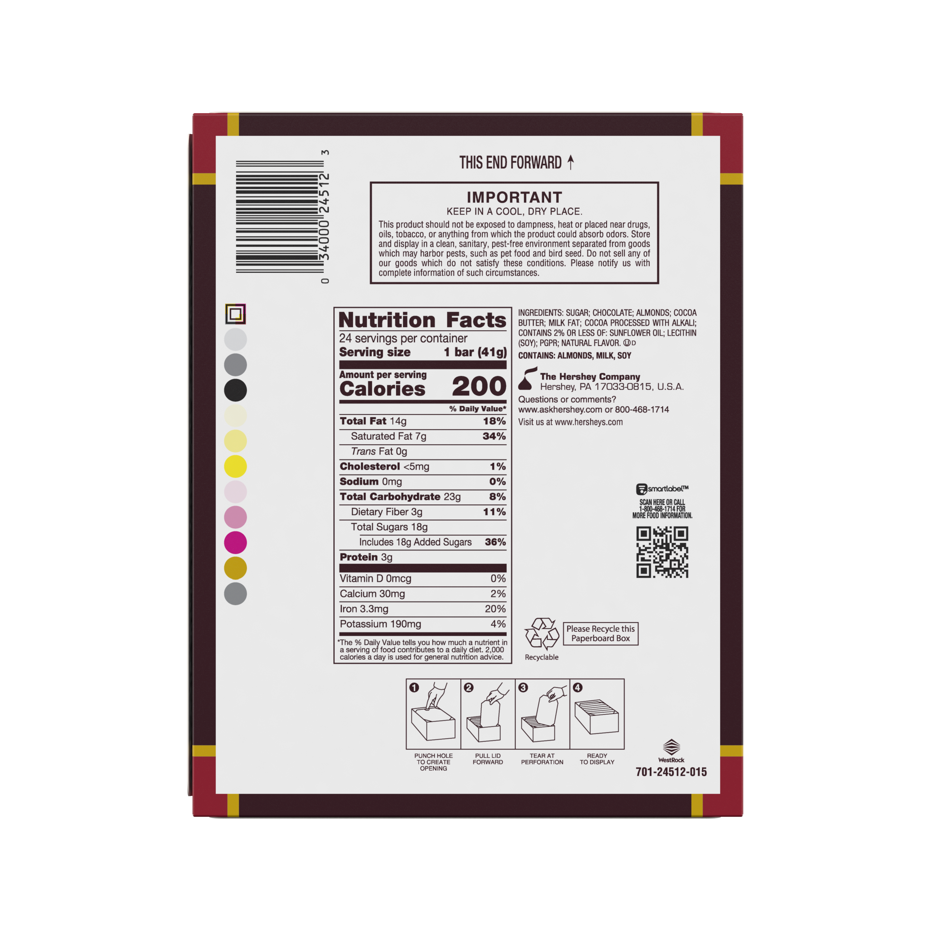 HERSHEY’S Special Dark Chocolate with Whole Almonds Candy Bars, 1.45 oz (24 Count) - THE HERSHEY COMPANY